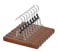 AMKUFO 12 Pack Wooden Pants Hangers with Clips Non Slip Skirt Hangers Walnut Trouser Clamp Hanger Solid Wood Hanger with 360° Swivel Hook