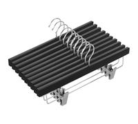 AMKUFO 20pcs Wooden Pants Hangers Solid Pants Hangers with Adjustable Clips 14 Inch Black Wood Skirt Hangers Trousers Bottom Hangers with Non-Slip Clips and 360° Swivel Hook