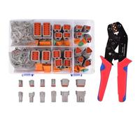 Amliber 174Pcs 12 Kits DT Connector Kit With Ratcheting Wire Crimper for Deutsch Connector, 2 3 4 6 8 12 Pin Connectors Automotive Electrical Connectors With Size 16 Stamped Contacts IP68 Waterproof