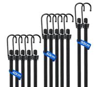 Amlif 12 Pack Bungee Cords With Hooks, 8mm Trick Bungee Straps, 3 Sizes | Elastic Straps, Metal Hooks, Secure Fastening, Camping, Luggage, Tarp Use, 40cm/60cm/90cm