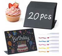 Amlif 20PCS Mini Chalkboards Signs with Base for Labeling - 10 x 7cm | L-Shaped, 6 Markers & 2 Cloths Included,PVC Small Blackboard, Message Tabletop Board, Food Pricetags, Bakery Weddings Party