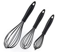 Amlif 3Set Silicone Balloon Whisk for Whisking & Blending, Black | 23+26+29.9cm, Milk and Egg Beater Blender, Stainless Steel Wire Whisk, Heat Resistant, for Baking Beating Frothing Stirring
