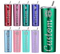 Amlion Personalised Tumbler - Laser Engraved with Name,20oz Custom Stainless Steel Cups Personalised Skinny Tumblers with Lids and Straws for Women Men Gifts - 13 Colors & 42 Icons