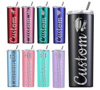 Amlion Personalised Tumbler - Laser Engraved with Name,20oz Custom Stainless Steel Cups Personalised Skinny Tumblers with Lids and Straws for Women Men Gifts - 13 Colors & 42 Icons