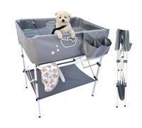 Amlmpet Elevated Dog Bathtub, Portable Dog Washing Station for Home with Towel Bar & Storage, Folding Pet Bath Tub for Small & Medium Dogs