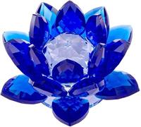 Amlong Crystal 5 Inch Sapphire Blue Crystal Lotus Flower Feng Shui Home Decor with Gift Box