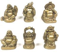 Amlong Crystal Laughing Buddha Figurine 2 inch Statue, 6 Piece Set, Gold