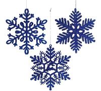 AMLOOPH Blue Christmas Decorations - 12PCS Hanging Snowflakes Blue Baubles for Christmas Tree Decorations, 10cm Glitter Snowflake Xmas Baubles Ornaments for Tree Xmas Hanging Decoration
