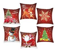 AMLOOPH Christmas Cushion Covers Set of 6, Red Christmas Decorations Design Sofa Cushion Covers 40 x 40 cm Soft Plush Square Throw Pillow Covers Cases for Xmas Indoor