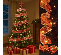 AMLOOPH Christmas Tree Lights, Red 6m Christmas Tree Ribbon String Fairy Lights for Tree Christmas Decorations, Battery Warm White 60 LED Ribbon Christmas Lights Indoor for Xmas Tree Decorations