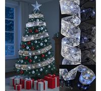 AMLOOPH Christmas Tree Lights, Silver 6m Christmas Tree Ribbon String Fairy Lights for Tree Christmas Decorations, Battery Cool White 60 LED Ribbon Christmas Lights Indoor for Xmas Tree Decorations