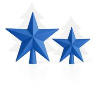 AMLOOPH Christmas Tree Topper, 2 Pack Glitter Blue Christmas Tree Star Decorations - 15cm & 10cm Sparkle Xmas Star Tree Topper for Traditional Blue Christmas Decorations