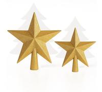 AMLOOPH Christmas Tree Topper, 2 Pack Glitter Gold Christmas Tree Star Decorations - 15cm & 10cm Sparkle Xmas Star Tree Topper for Traditional Gold Christmas Decorations