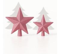 AMLOOPH Christmas Tree Topper, 2 Pack Glitter Pink Christmas Tree Star Decorations - 15cm & 10cm Sparkle Xmas Star Tree Topper for Traditional Pink Christmas Decorations
