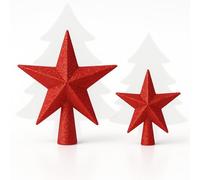 AMLOOPH Christmas Tree Topper, 2 Pack Glitter Red Christmas Tree Star Decorations - 15cm & 10cm Sparkle Xmas Star Tree Topper for Traditional Red Christmas Decorations