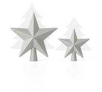 AMLOOPH Christmas Tree Topper, 2 Pack Glitter Silver Christmas Tree Star Decorations - 15cm & 10cm Sparkle Xmas Star Tree Topper for Traditional Silver Christmas Decorations