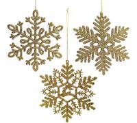 AMLOOPH Gold Christmas Decorations - 12PCS Hanging Snowflakes Gold Baubles for Christmas Tree Decorations, 10cm Glitter Snowflake Xmas Baubles Ornaments for Tree Xmas Hanging Decoration
