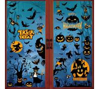 AMLOOPH Halloween Decorations Window Stickers, Spooky Monster Window Clings | 9 Sheets Halloween Window Stickers with Bat Spider Cat Pumpkin Stickers Window Decor for Halloween Window Decorations Indoor