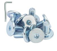 AMLOOPH M6 Bolts, M6 x 16mm Hex Socket Large Flat Head Carbon Steel Fully Threaded Furniture Screws/Bolts for Chairs, Cots, Beds and Tables (Pack Of 12- and a Wrench)