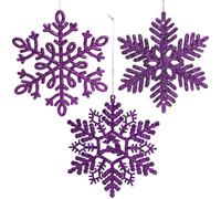 AMLOOPH Purple Christmas Decorations - 12PCS Hanging Snowflakes Purple Baubles for Christmas Tree Decorations, 10cm Glitter Snowflake Xmas Baubles Ornaments for Tree Xmas Hanging Decoration