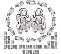 AMLOOPH Stainless Steel U Bolts Wire Rope Clamp Saddle Clips, Cable Clamps Wire Rope Thimbles And Aluminum Crimping Loop Sleeve Finisher Accessories For Ø2-3mm Wire lifting clamps, Pack of 48