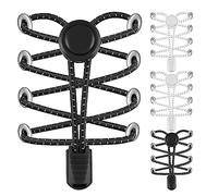 AMLY Elastic No Tie Shoelaces - 4 Pairs, Upgraded Lock, Heavy Duty Reflective Shoe Laces for Kids and Adults (Black-Black-White-White)