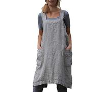 Amlztr Women's Pinafore Apron Cross Back Apron with Pockets Cotton Linen Apron Dress Plus Size