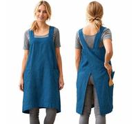 Amlztr Women's Pinafore Apron Cross Back Apron with Pockets Cotton Linen Apron Dress Plus Size, Denim Blue, Medium