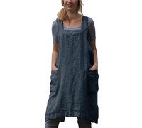 Amlztr Women's Pinafore Apron with Pockets Plus Size Grey Cotton Linen Apron Dress