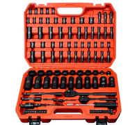 AMM 123 Piece Impact Socket Set, 1/4 Inch, 3/8 Inch, Deep and Shallow Socket Set, Metric 6 Point and Full Standard 5/32 to 3/4 Inch, 4-22 mm with