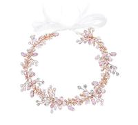 Ammei Rose Gold Wedding Headband Tiara Flower Leaves Design Hair Vine With Pearls And Rhinestones (A)