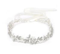 Ammei Silver Vintage Bridal Crystal Headbands Wedding Headpieces Hair Pieces For Bride Bridesmaids Flower Girl Prom Hair Accessories With Ivory Ribbons Hair Vines