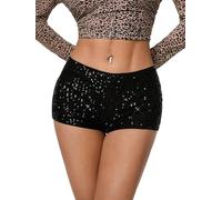 Ammiko Women's Cheetah Print Micro Shorts Sequin Leopard Shorts Low Rise Y2k Sexy Short Mini Rave Booty Club Outfits, Black, XS