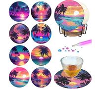Ammklfh 8 Pcs Diamond Painting Coasters Kit with Holder, DIY Landscape Coasters, Adults Small Diamond Painting Art Craft Supplies