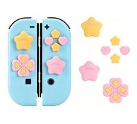 AMMKRO Cross D-Pad Button Caps Thumb Grips Set, Silicone ABXY Buttons Sticker Joystick Cover Caps Compatible with Nintendo Switch/OLED Controller (Pink + Yellow)