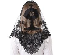 Ammmscaf Catholic Mass Mantilla Traditional Or Orthodox Church Chaple Veils Women's Church Lace Head Covering Latin Mass Veils, Black, 47.3" across by 23.6"