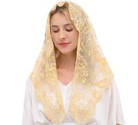 Ammmscaf Gold Latin Mass Chapel Veil Traditional Church Mantilla Cathloic Mass Veil Embroidery Lace Head Covering Veil (Gold)