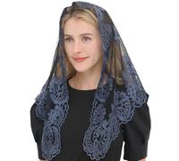 Ammmscaf Spanish Style Embroidery Lace Mantilla Catholic Church Chapel Veil Head Covering Latin Mass Veil For Women, Blue&Black, Veil Length: 47.3" Across By 23.6" Front To Back