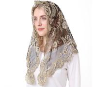 Ammmscaf Triangular Church Veil for Women Spanish Style Mantilla Veils Catholic Latin Mass Lace Head Covering Chapel Veils, Gold&black, Large
