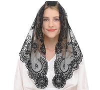 Ammmscaf Triangular Church Veil for Women Spanish Style Mantilla Veils Catholic Latin Mass Lace Head Covering Chapel Veils, Black, Large
