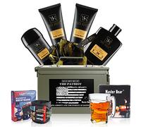 Ammo Can Gift Set For Men | Birthday Fathers Day Gifts From Wife Son Daughter for Husband Dad | Glass Mug Wristband Sandalwood Amber - Bath Body Wash Body Lotion Facial Scrub more