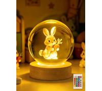 Ammonite Bunny Rabbit Crystal Ball Night Light, 16 Colors Remote & USB