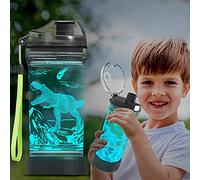 Ammonite Dinosaur Water Bottle, Velociraptor Water Cup for Kids with 3D Glowing LED Light 14 OZ Tritan BPA Free - Creative Ideal Travel Cup Jurassic Gift for School Kid Boy Holiday Camping Picnic