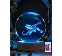 Ammonite Dragon Crystal Ball Night Light, 16 Colors Remote & USB Base