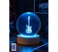 Ammonite Electric Guitar Crystal Ball Nightlight, 16-Color Remote & USB | 80mm glass orb, wooden base, rock music decor, kids room collectible, adjustable glow, USB rechargeable