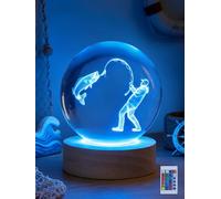 Ammonite Fishing Crystal Ball Night Light, 16 Colors Remote & USB | 80mm glass orb, wooden base, outdoor decor, kids room collectible, adjustable glow, USB rechargeable