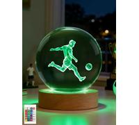 Ammonite Football Crystal Ball Night Light, 16 Colors Remote & USB Base | 80mm glass orb, wooden base, 16-color remote, USB powered, nightlight, football gift, boys bedroom decor