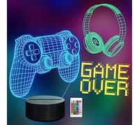 Ammonite Game Over 3D Lamp, Gamepad Headphone 3D Night Light (3 Patterns) with Remote Control 16 Color Changing Boys Video Gamer Room Decor as Xmas Birthday Gifts for Teen Men Game Fan