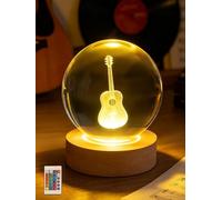 Ammonite Guitar Crystal Ball Night Light, 16 Colors Remote & USB Base | 80mm glass orb, wooden base, music lover decor, kids room collectible, adjustable glow, USB rechargeable