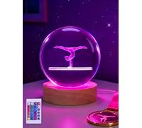 Ammonite Gymnastics Crystal Ball Night Light, 16 Colors Remote & USB Base | 80mm glass orb, wooden base, 16-color remote, USB powered, nightlight, gymnastics gift, girls bedroom decor